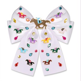 YAHPERN Kentucky Derby Hair Bows Horse Hair Bow Clips for Women Rose Large White Satin Ribbon Bows Kentucky Derby Outfits Accessories Gifts (Pattern A)