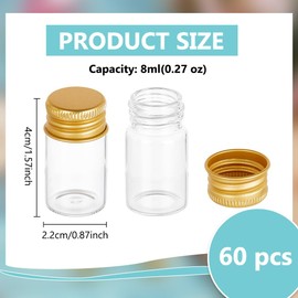 BENECREAT 60PCS Clear Glass Vials, 8ml/0.3oz Tiny Jars with Aluminum Screw Lids, Glass Bottles for Wedding Favors DIY Decorations Jewelry Beads