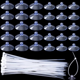 PAGOW 30 Pcs Aquarium Suction Cups with 50 Pcs Zip Ties, Suction Cup for Fish Tank Plants Binding Moss Landscape Fixation, Utility Sucker Pad Without Hooks for Kitchen Hanging (2.5cm+3.5cm)