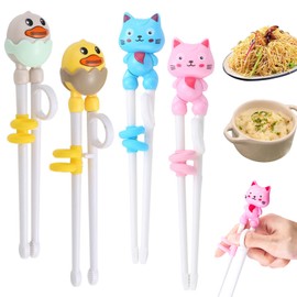 4 Pairs of Training Chopsticks, Cartoon Chopsticks, Chinese Chopsticks, Helper, Beginner, Training, Chopsticks for Eating, Reusable and Easy to Grip