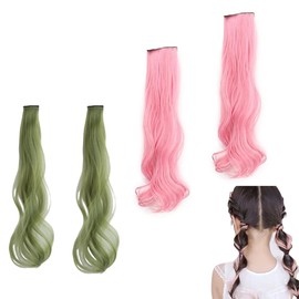 Coloured Hair Extensions, 4 Pieces Hair Strands for Clip-In, Coloured Hair Extensions, Colourful Hair Extensions Clips Hair Extensions for Women/Girls, Children, Party, Festival Decoration, 50 cm