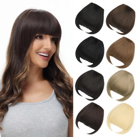 BUYOGET Clip in Fringe Hair Extension Natural Deep Blonde Straight Fake fringe Clip on Bangs Hair Clip for Women Girls