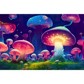 Mushroom Aquarium Backdrop Glowing Giant Mushroom Fish Tank Background Surrealism Fantasy Mushroom Forest Terrarium Background Fantasy Mushroom World Theme Reptile Habitat Background 30x18in
