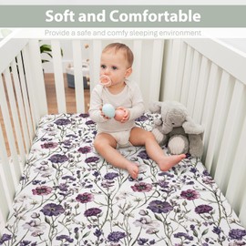 Vintage Purple Flowers Lavender Baby Crib Sheets for Boy Girl 52x28Inch Retro Wild Floral Soft Stretchy Fitted Crib Mattress Cover Boho Flowers Baby Sheet Fits Crib and Toddler Bed Mattresses