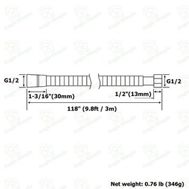 Extra Long Hand Shower Hose 118", Angle Simple Stainless Steel Flexible Shower Extension Hose Replacement 1/2" IPS, No Tangles, Chrome