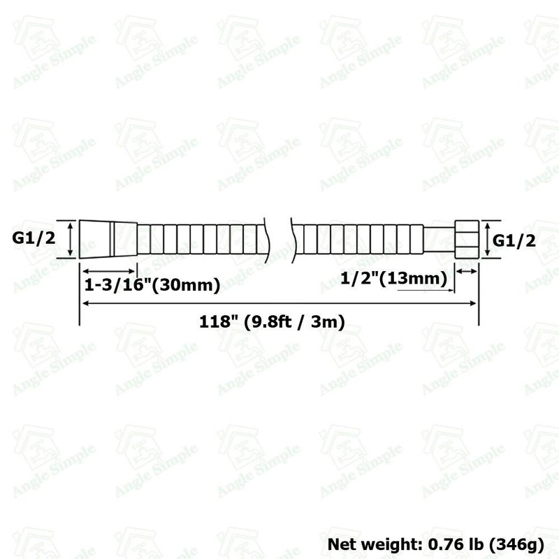 Extra Long Hand Shower Hose 118", Angle Simple Stainless Steel