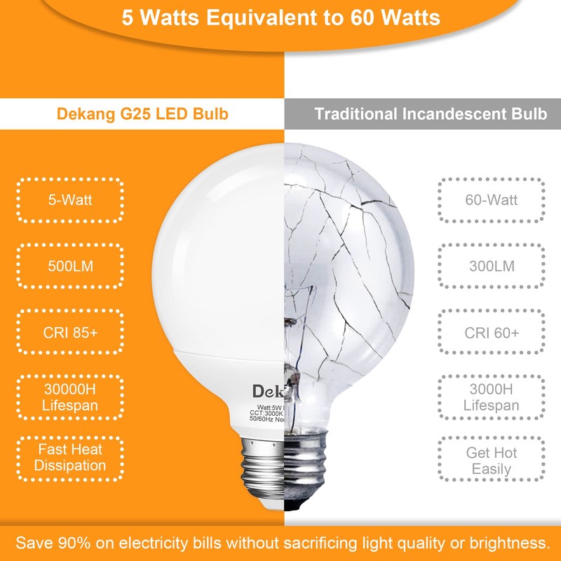 Dekang 8 Pack E26 Base Bathroom Light Bulbs 3000K Soft