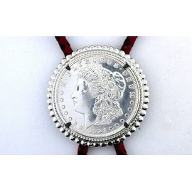Vintage 1921 Morgan Silver Dollar BOLO TIE with Cord Tips EPBT81N-122222