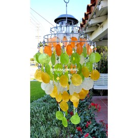Solar CAPIZ Shell WINDCHIMES/Chandelier Mixed Pastel CAPIZ Chimes with Solar Light