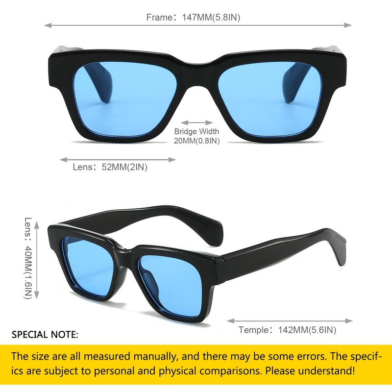 SHEEN KELLY Retro Rectangular Sunglasses for Men Women Trendy Thicker