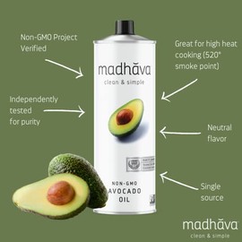 Madhava Aceite De Aguacate Sin Omg, 100% Puro, De Una Sola Fuente, Lata De 1 L, 33,8 Oz