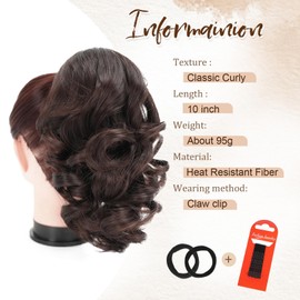 Foaoit Ponytail Extension 10 Inch Claw Clip Short Ponytail for Adults Women Wavy Curly Pony tails Hair Extensiions Fake Clip in Ponytail Hair Pieces for Women Girl Kids with Daily Darkest Brown