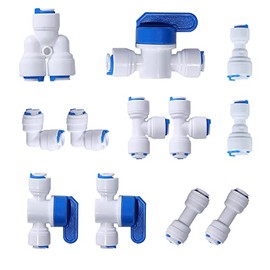 3/8" OD change 1/4" OD Quick Connect Push in to Connect for Water Reverse Osmosis System Water Tube Fitting (Ball Valve + T + L + I + Y Combe, Pack of 12)