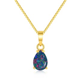 CiNily Opal Pendant Necklace for Women Trendy 7x10mm Blue Black Opal Teardrop Pendant Birthstone Necklaces 14K Gold Plated Dainty Simple Gold Chian Necklace