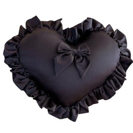 MOJUN Black Heart Pillow, Soft Heart Shaped Pillow with Bow Ruffle Design Love Room Decor Pillows for Sofa Bed Chair Cute Heart Shaped Throw Pillow Cushion for Bedroom Living Room