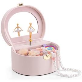 Vlando Musical Jewellery Box with Spinning Ballerina, Handheld Jewel Storage Case Childrens Musice Box Jewellery Storage Boxes with Lids for Children Bracelet,Ring,Necklasem, Apricot Pink