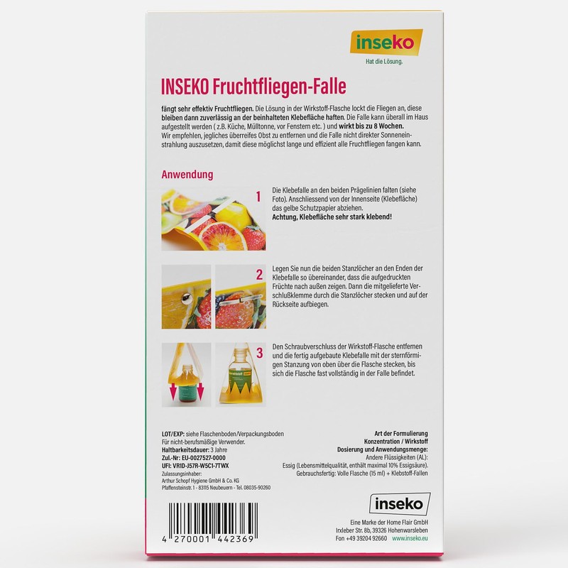 inseko Fruchtfliegen Falle I effektive Obstfliegenfalle I inkl. Fruchtfliegenköder und