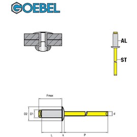 GOEBEL® - 250 x flat head blind rivets aluminium/steel (diameter x length) 6.4 x 22.0 mm - ISO15977 - flat head rivets - pop rivets - standard