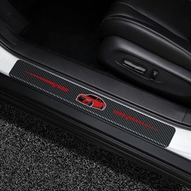 DEWILLO 4Pcs Door Sill Protector Reflective 4D Carbon Fiber Sticker Decoration Door Entry Guard Sill Scuff Plate Stickers Accessories Compatible with Honda Accord (Red)