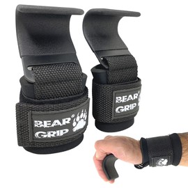 BEAR GRIP Weight Lifting Hooks, Non-Slip Rubberised Grips (Black)