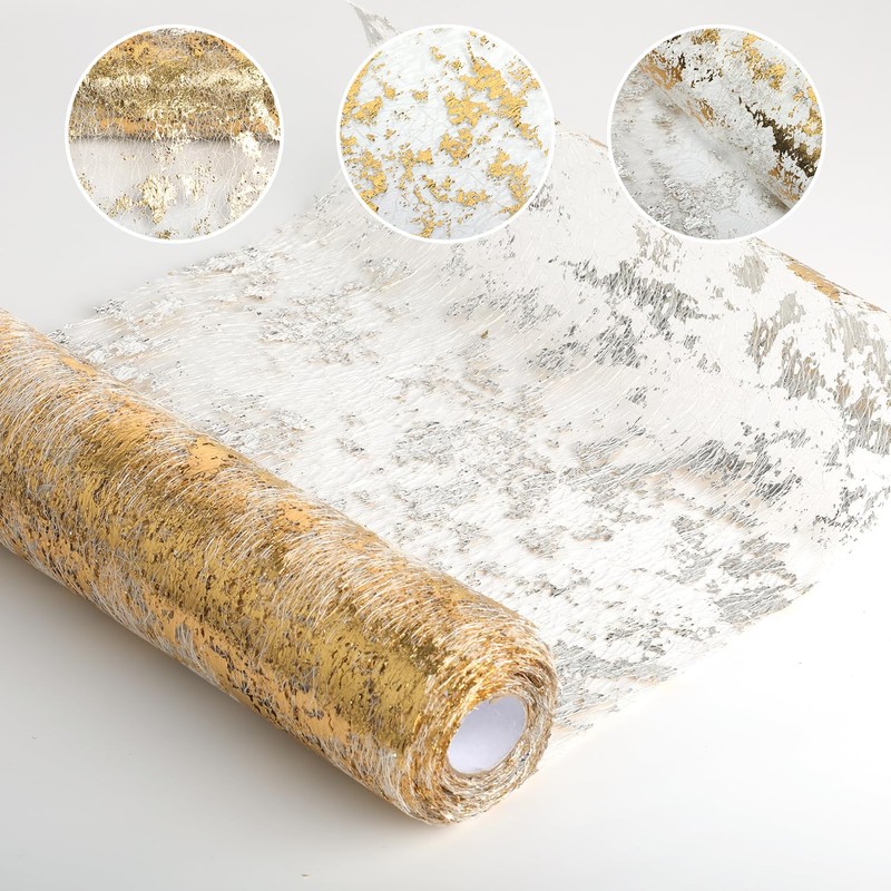 10Mx28cm Glitter Metallic Gold Table Runner,Gold Foil Table Cloth,Thin Mesh