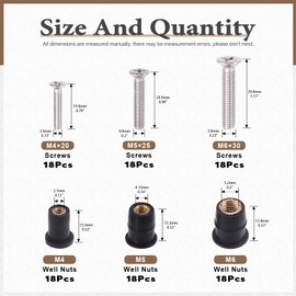 Wokape 108Pcs M4 M5 M6 Neoprene Well Nuts Kit with Stainless Steel Screws, Rubber Well Nuts Windscreen Fairing Bolt Kit for Motorcycle Kayak Boats