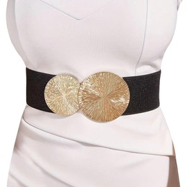 VASTLUCKY Women Elastic Waist Belt for Dresses Cinch Corset Belt Stretchy Waistband Chunky Gold Disc Round Belts