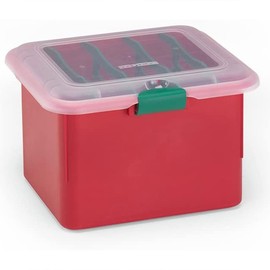 HOMZ Holiday Christmas Light Storage Bin, Plastic Container Boxes w/Cord Organizers, Red/Green - Large Stackable Organizing Containers for Seasonal Ornament and Decorations