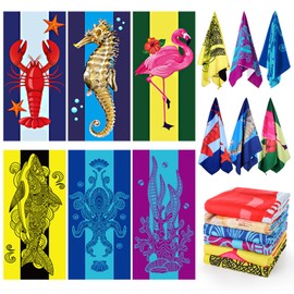 Peryiter 6 Pcs 59 x 28 Inch Oversized Microfiber Beach Towel Quick Dry Pool Towels Hot Tub Towels Absorbent Camping Towels Travel Towel Set for Women Men Bath Beach (Colorful,Summer Style)