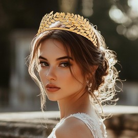 Foyte Bridal Goddess Crown Gold Leaf Headband Crowns and Tiaras Bridal Tiara for Wedding Prom Birthday Party