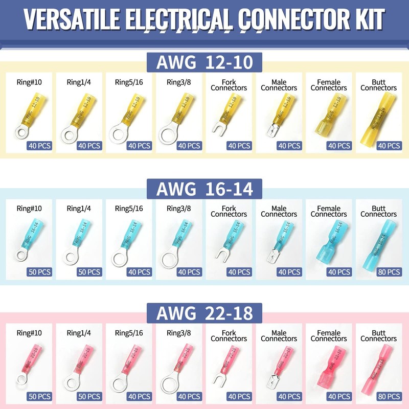 1080PCS Heat Shrink Wire Connectors, Sopoby Marine Grade Electrical Connectors
