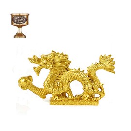 Dragon Figurine Shui Fortune Dragon Dragon Golden Dragon Feng Shui Dragon and Water Cup Set, Made of Resin Feng Shui Goods, Money Luck, Prosperous Business, Luck Rise, Feng Shui Figurine, Zodiac