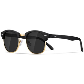 Occhsouo Polarised Half-Frame Sunglasses, Unisex Sunglasses, Men, Women, Classic Retro UV400 Protection, Rectangular, Sun Glasses, Metal Frame, Driving, Travel, 2-Black/Gold/Black