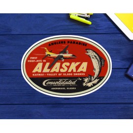 Alaska Katmai Valley Fishing Travel Decal 3.9" Sticker Anchorage Anglers Vintage