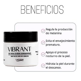 Gel Facial de Noche Despigmentante para Manchas, Regula Melanina | Con Ácido Hialurónico y Oligopéptido 34, Para Todo Tipo de Piel, 50 g, Vibrant by L