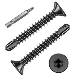 FandWay Pack of 100 Torx Drilling Screws, Countersunk Head Self-Drilling Screws, M4.2 x 38 mm Flat Head Self-Drilling Screws, Stainless Steel 410 Black Tapping Screws, Metal Roofing Screws Assortment with 1 TX20 Bits