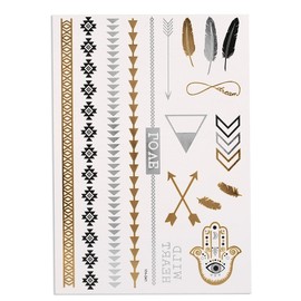 Etiqueta Engomada Del Tatuaje Temporal, 5 Hojas De Pegatinas De Tatuaje Impermeables En Plata Dorada Brillante, Diseños Más Recientes Y De Moda Para El Arte Del Tatuaje Corporal, Pegatinas