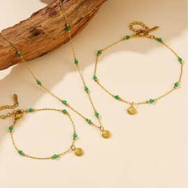 Venxen 3 Pcs Jewelry Sets for Women Dainty 14k Gold Plated Necklace, Anklet, Bracelet Waterproof Summer Beach Fashion Jewelry (Style - 2)