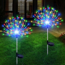 Slyuexu Solar Garden Lights Outdoor Waterproof, 2 Pack 120 LED Solar Firework Lights Decorative Garden Décor Outside for Flowerbed Pathway Party Christmas Decoration, Multicolor