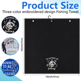 3Pcs Fishing Towels with Clip Soft Embroidered Fishing Towel Effective Cleaning of Fishing Gears Dirty Hands Boat Towels 16 x 16” Absorbent Fishing Hand Towel for Men Women Camping Hiking Fly Fishing