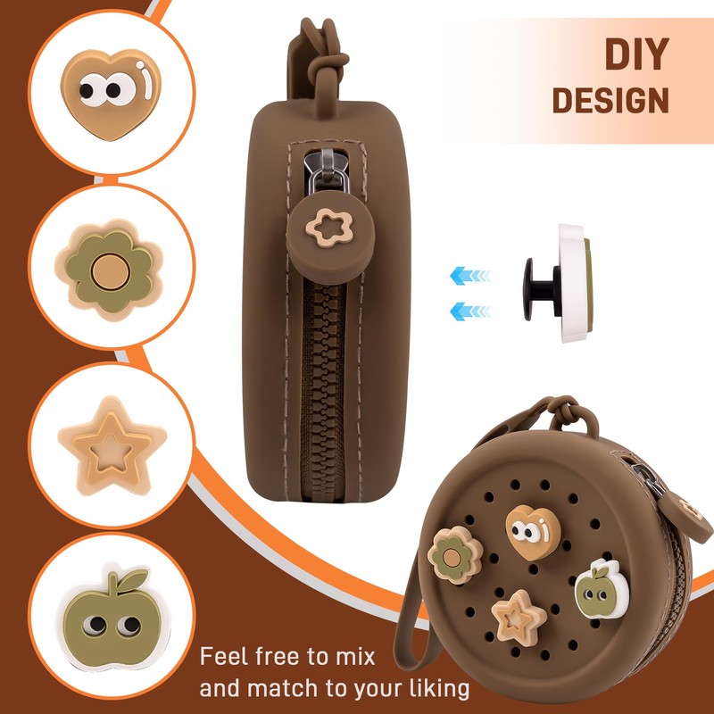 Elecbae Coin Purse with Charms, Zip Silicone Round Carrying Pouch