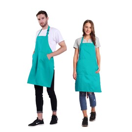 BIGHAS Adjustable Bib Apron with Long Ties for Women Men 18 Colors Chef Kitchen Cooking (Scuba Blue)