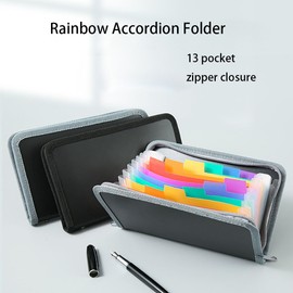 13 Pockets Small Accordion Folder with Zipper Expanding Receipt Coupon Organizer Pocket 5 x 8inch Grey