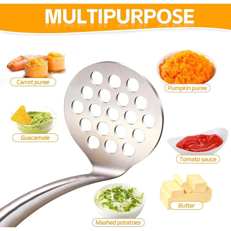 Avocado Masher Stainless Steel Small, Mini Potato Masher, Wooden Handle