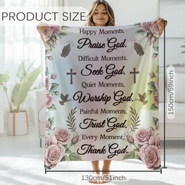 GLOBLELAND Prayer Text Throw 59×51 inch Bible Flowers Soft Cozy Flannel Blanket Washable Fuzzy Throw Blanket for Home Office Room Bed Sofa Chair Gift