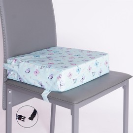 Washable Children Dining Chair Booster with Straps Kids Seating Cushion Removable Waterproof Cover Toddlers Mealtime Seating Pad High Chair Firm Support (Butterflies)