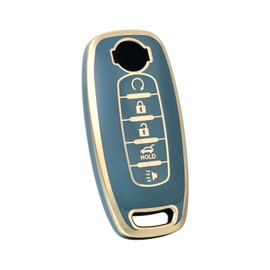 OFF WE GO for Nissan Rouge Pathfinder Key Fob Cover, Soft TPU Key Fob Case Full Protector Compatible with 2023 2024 Nissan Rouge Pathfinder 5 Button Smart Remote Key (Gold Blue)