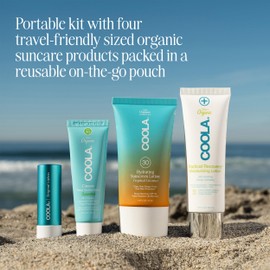 COOLA Organic Sunscreen and Lip Balm SPF 30 Sun Essentials Kit, Dermatologist Tested and TSA Approved, Vegan and Gluten Free, 4 Items Total