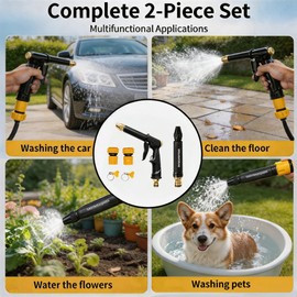 High Pressure Hose Nozzle Kit Fits US Garden Hoses with 4 Spray Modes
