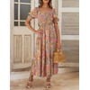 ZESICA Women's 2025 Summer Boho Floral Print Square Neck Ruffle